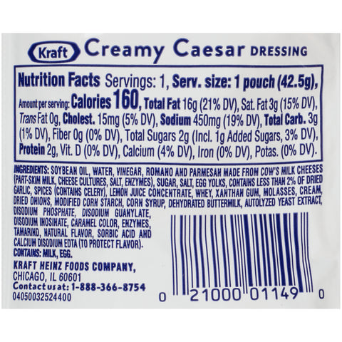 Kraft Portion Control Creamy Caesar Dressing, 1.5 Ounce -- 60 per case.
