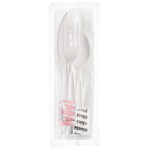 Cutlery Kit Medium Weight White K-f-s Napkin 9x13 S&p Ps