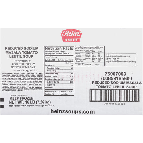 Heinz Reduced Sodium Masala Tomato Lentil Soup, 16 Pound