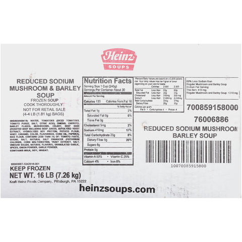 Heinz Reduced Sodium Mushroom and Barley Soup, 4 Pound Bag -- 4 per case