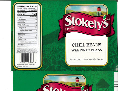 Stokely Chili Beans, 108 Ounce -- 6 per case.