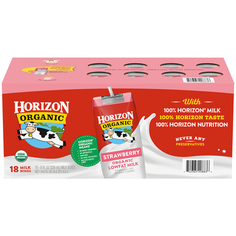 Horizon Organic MILK STRAWBERRY 1% LOW FAT UHT ORGANIC ASEPTIC CARTON SHELF STABLE CLUB PA