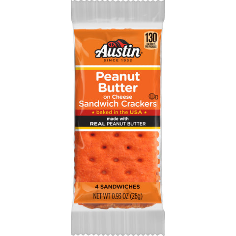 Austin Cheese Sandwich Cracker with Peanut Butter, 0.917 Ounce -- 144 per case.