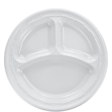 Dart Famous Service® PLATE PLASTIC WHITE 3-COMPARTMENT 10.25