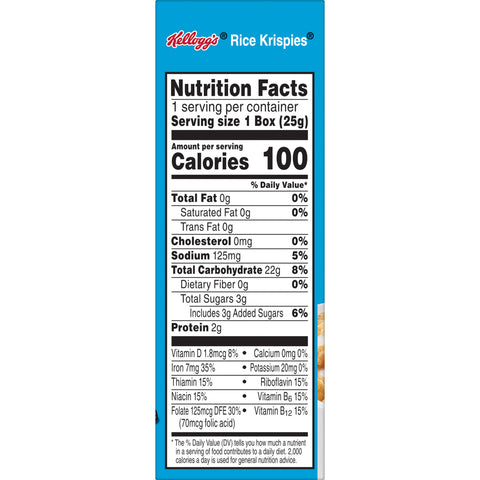 Kelloggs Rice Krispies Cereal, 0.88 Ounce Per Box -- 70 boxes per case