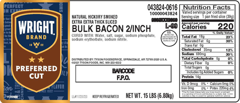 Bacon Naturally Hickory Smoked Extra Extra Thick Sliced 2/inch