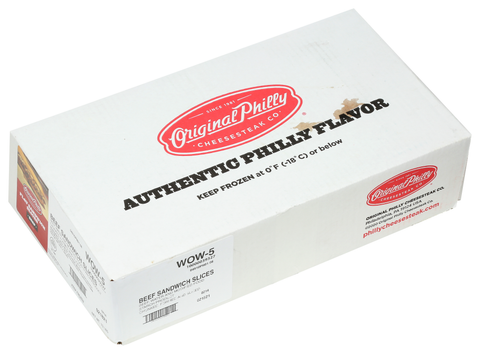 Original Philly WOW Seasoned Beef Sandwich Slices, 5 Ounce -- 32 per case.