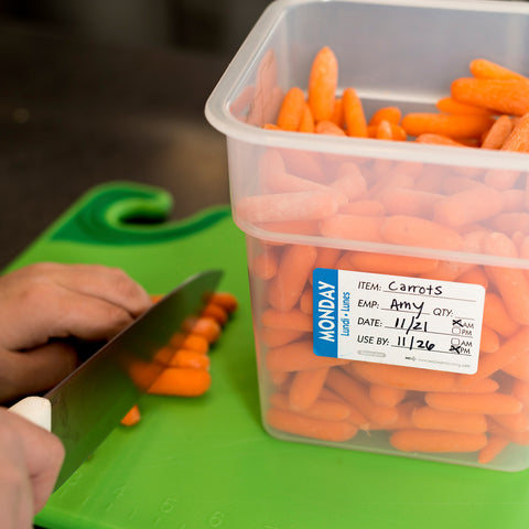 National Checking Company Dateit Blue Trilingual Item/Date/Use By Removable Label - Monday, 2 x 3 inch -- 500 per case.