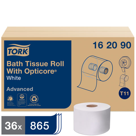 Tork 2 Ply White Septic Safe Advanced Bath Tissue Roll with OptiCore - 865 sheets per roll -- 36 rolls per case