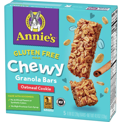 Annies Homegrown Gluten Free Oatmeal Cookie Granola Bar, 4.9 Ounce -- 12 per case