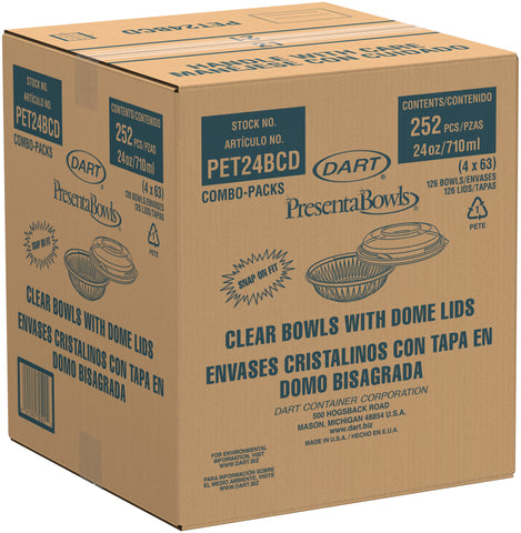 Dart PresentaBowls PET Clear Bowl and Lid, 24 Ounce - 63 per pack -- 2 packs per case