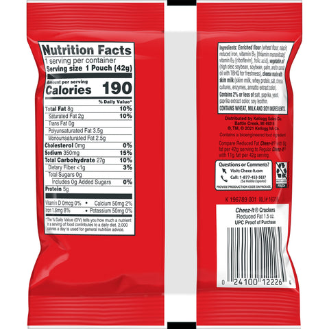 Cheez-It Reduced Fat Baked Snack Crackers - 1.5 oz. bag, 60 per case