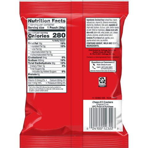 Cheez-It Original Baked Snack Crackers - 2 oz. bag, 60 per case