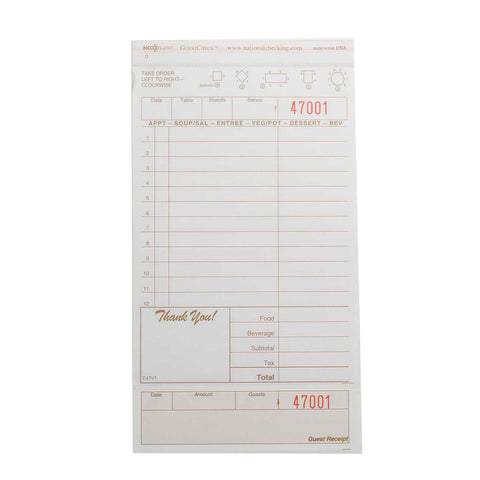 Guest Check 2 Part Carbonless Tan 4.25x7.75