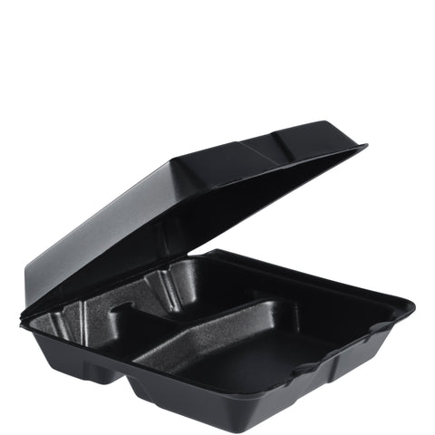 Container Foam Hinged Lid Large 3-compartment White 9.5x9.3x3