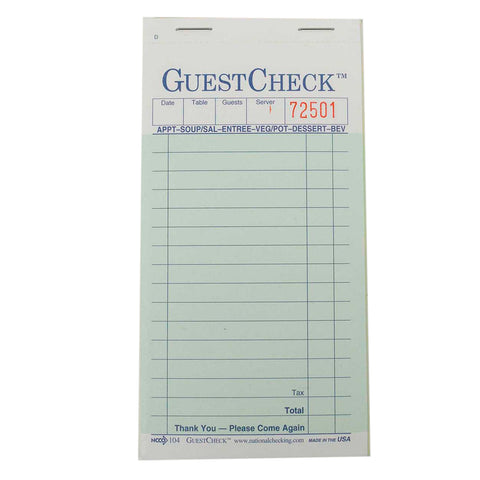 National Checking Company Interleaving Carbon Guest Check Paper - 2 Part Green, 16 Line, 3.5 x 6.75 inch -- 50 per case.