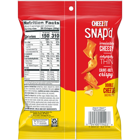 Kelloggs Cheez It Double Cheese Cracker, 2.2 Ounce -- 6 per case.