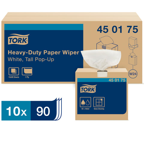 Tork White Heavy Duty Paper Wiper, 9.25 x 16.25 inch - 90 per box -- 10 boxes per case