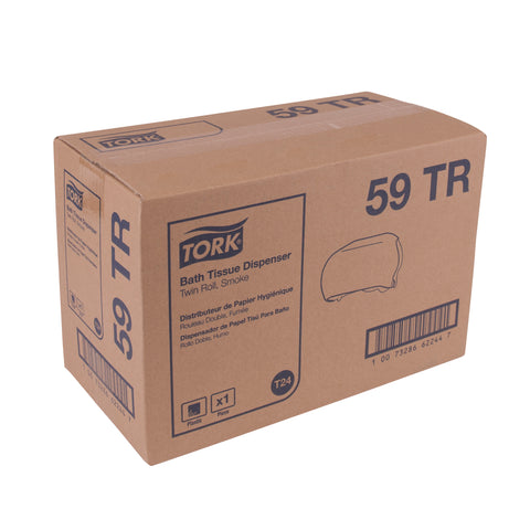 Tork Plastic Smoke Twin Standard Roll Bath Tissue Dispenser, 12.75 x 5.57 x 8.25 inch