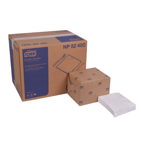 Tork 2 Ply White Advanced Dinner Napkin, 15 x 16.25 inch - 375 per pack -- 8 packs per case