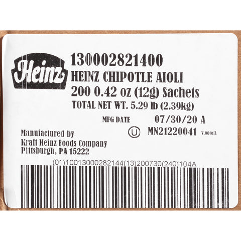 Heinz® MAYONNAISE CHIPOTLE SINGLE SERVE PACKET 78004153