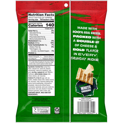 Cheez It Grooves Sharp White Cheddar Crispy Cracker, 3.25 Ounce -- 6 per case.