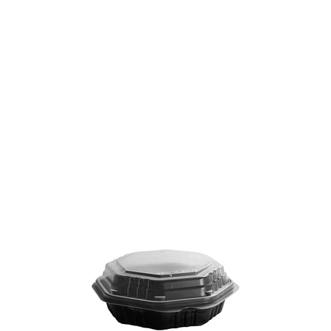Dart Container Creative Carryouts OctaView Hinged Medium Octagon 1-Compartment Black Base/Clear Lid Container, 6 inch -- 200 per case