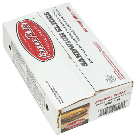Original Philly Ribeye Seasoned Beef Sandwich Slices, 5 Ounce -- 32 per case.