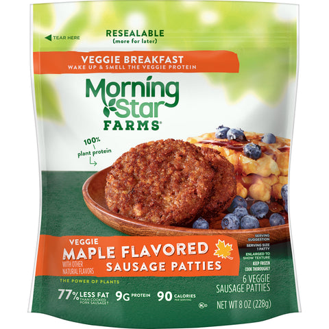 Morningstar Farms Breakfast Maple Flavored Sausage Patties, 8 Ounce -- 6 per case.