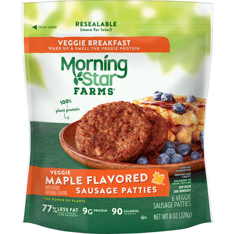 Morningstar Farms Breakfast Maple Flavored Sausage Patties, 8 Ounce -- 6 per case.