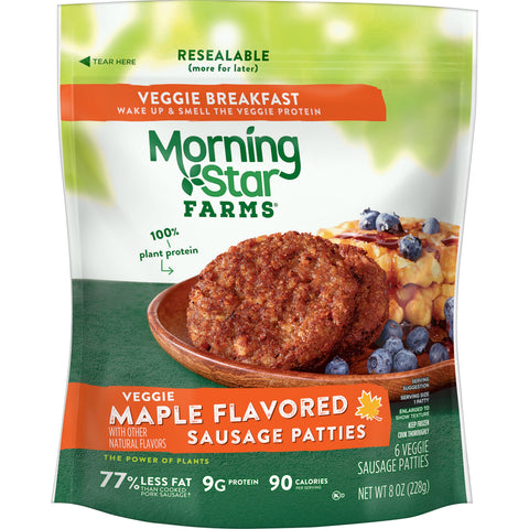 Morningstar Farms Breakfast Maple Flavored Sausage Patties, 8 Ounce -- 6 per case.