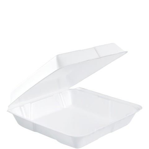 Dart Large 1 Compartment Insulated Non Perforated Foam Hinged Lid Container, 9 1/2 x 9 1/4 x 3 inch - 100 count per pack -- 2 packs per case