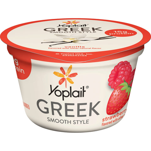 Yoplait Greek Blended Strawberry Raspberry Yogurt, 5.3 Ounce -- 12 per case.