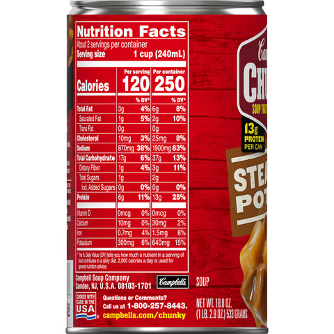 Campbells CHUNKY Steak and Potato Soup - 18.8 oz. can, 12 per case
