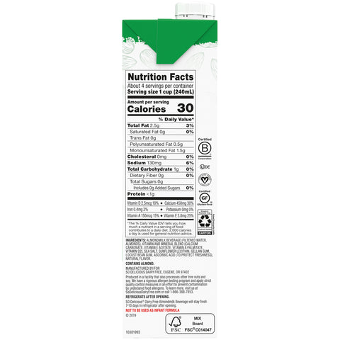 Whitewave MILK ALMOND UNSWEETENED