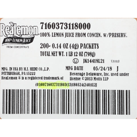 Portion Pac Realemon Juice Packet, 4 Grams -- 200 Count