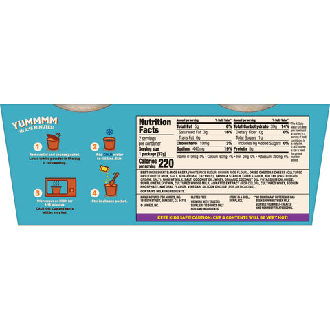 Annie's® PASTA RICE MACARONI CHEDDAR 2 PACK GLUTEN FREE