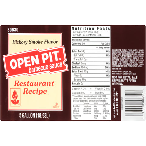 Open Pit Hickory Barbecue Sauce -- 5 Gallon