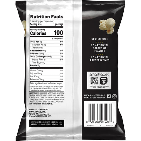 Smartfood White Cheddar Flavored Popcorn, 0.625 Ounce -- 104 per case