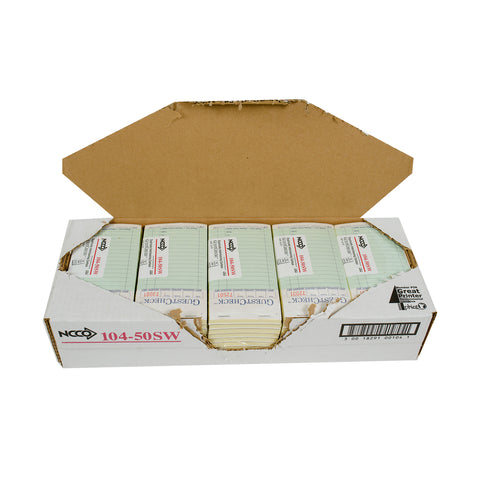 National Checking Company Interleaving Carbon Guest Check Paper - 2 Part Green, 16 Line, 3.5 x 6.75 inch -- 50 per case.