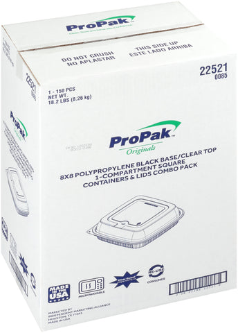 Container Pp Plastic Clear/black 1-compartment 8x8