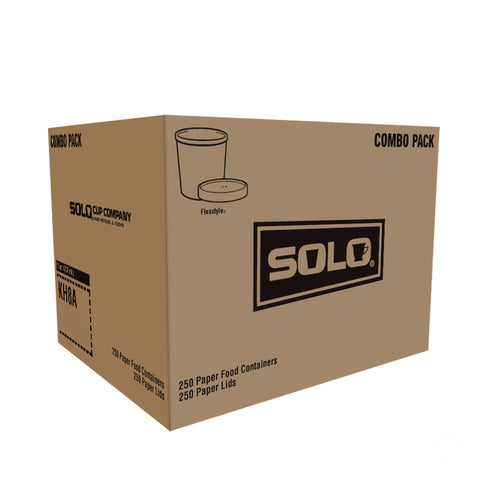 Solo® White CONTAINER PAPER FOOD DOUBLE POLY COMBO W/ LID 8 OZ