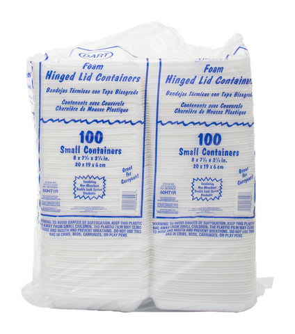 Container Foam Hinged White 1-compartment 8x7.5x2.3