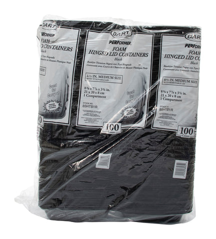 Dart Performer® CONTAINER FOAM HINGED BLACK 1-COMPARTMENT 8.4X7.9X3.3