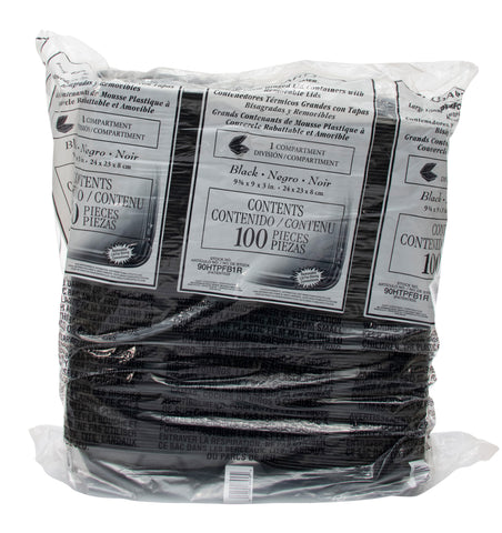 Dart Performer® CONTAINER FOAM HINGED BLACK 1-COMPARTMENT LARGE 9.4X9X3