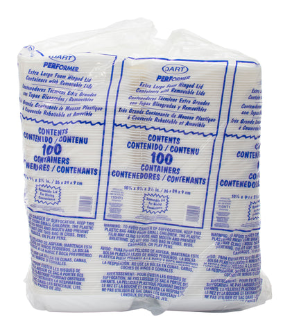 Dart Performer® CONTAINER FOAM WHITE EXTRA LARGE SINGLE COMPARTMENT W/ REMOVABLE LID 10.3X9.5X3.5