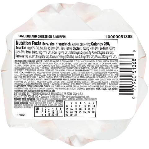 Jimmy Dean Egg and Cheese, Ham Muffin Sandwich, 4.2 Ounce -- 12 per case.