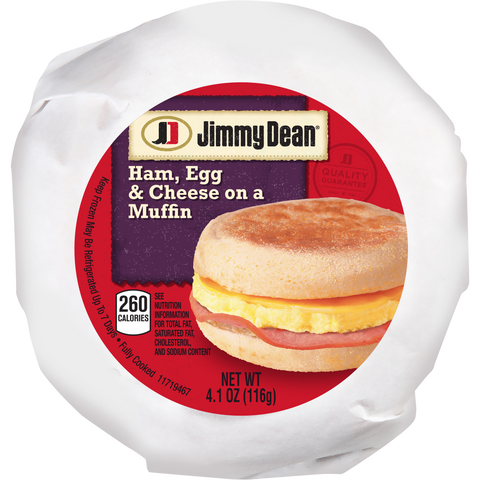 Jimmy Dean Egg and Cheese, Ham Muffin Sandwich, 4.2 Ounce -- 12 per case.