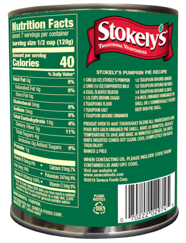 Stokely Pumpkin, 29 Ounce -- 12 per case.
