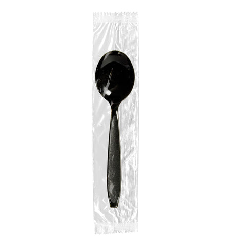 Solo Impress Black Polystyrene Individually Wrapped Heavy Weight Soup Spoon, 5.8 x 1.5 inch -- 1000 per case